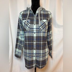 Natural Reflections 100% cotton hooded button down plaid flannel shirt NWT